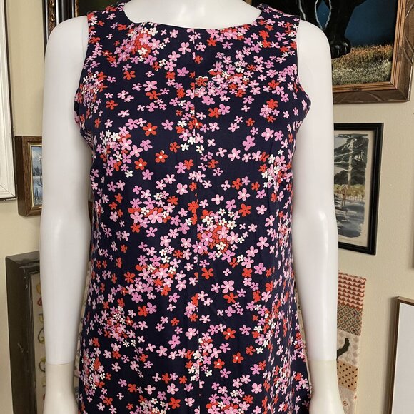 70s Vintage Navy Red Pink Floral Print Sleeveless Maxi Dress Size M - Picture 2 of 6